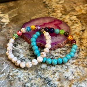 2 PC White & Blue Beaded Bracelets